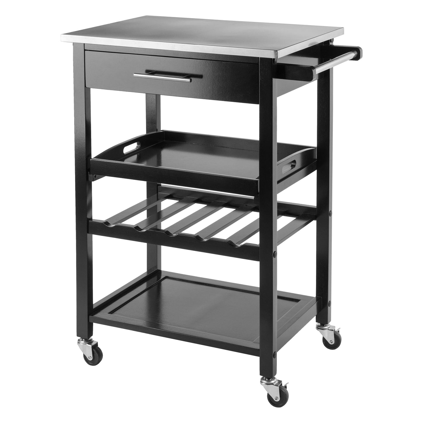 Anthony Utility Kitchen Cart, Stainless Steel Top, Black - The Bar Design