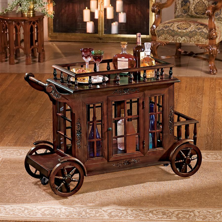 Design Toscano Cranbrook Manor Carriage Hardwood Drink Trolley Bar Cart - The Bar Design