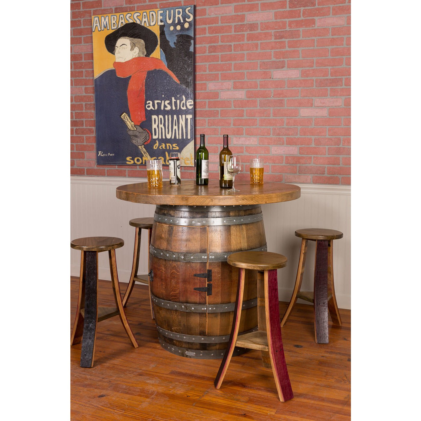 Napa East Wine Barrel Round Top Table Set: Cabinet Base - The Bar Design