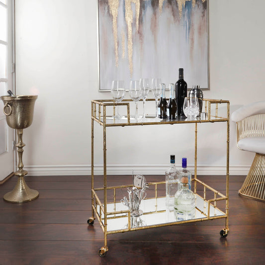 Sabebrook Home 2-tier Gold Metal Bar Cart, Mirrored Top - The Bar Design