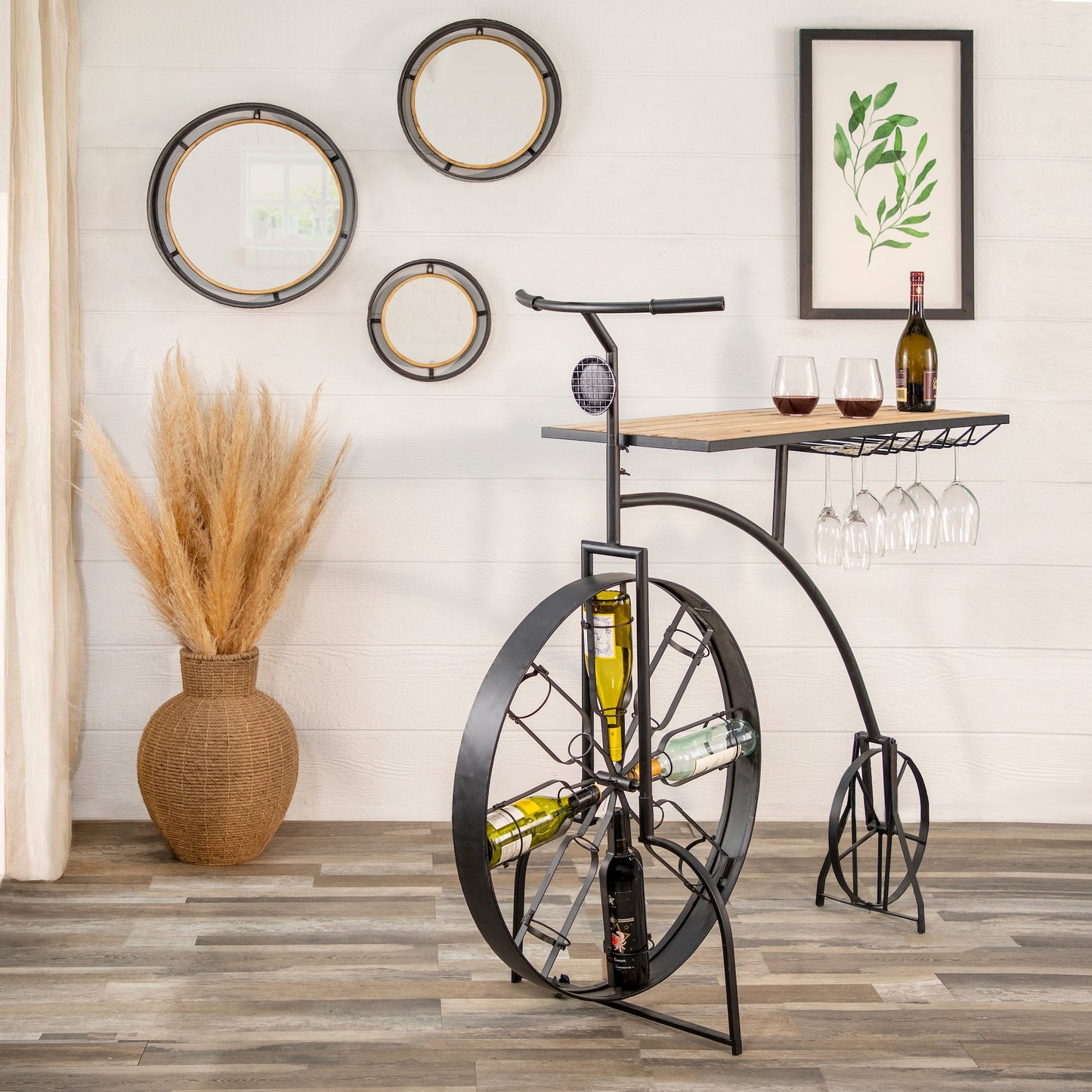 Sabebrook Home Metal & Wood Bike Wine Rack, Black - The Bar Design