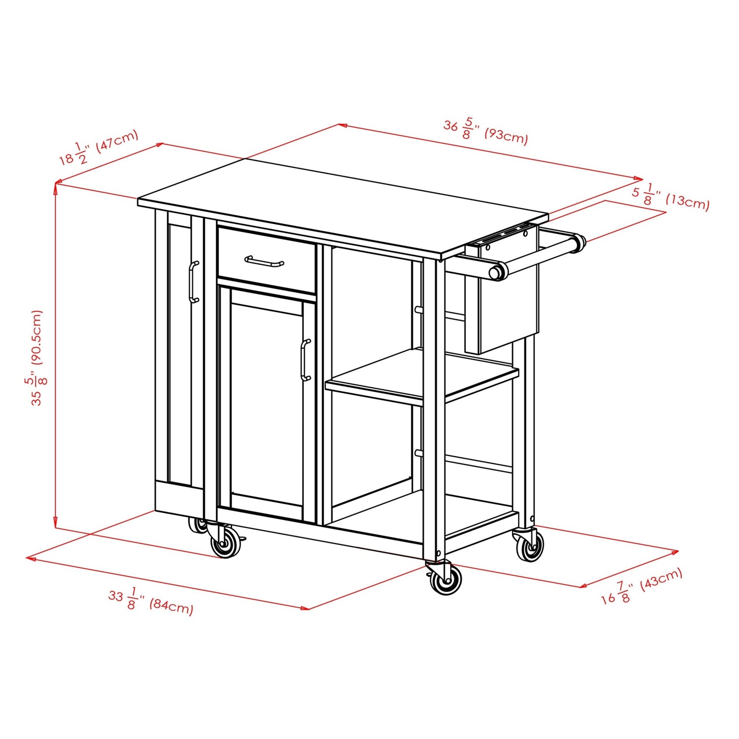 Winesome Wood Douglas Utility Kitchen Cart, Natural - The Bar Design