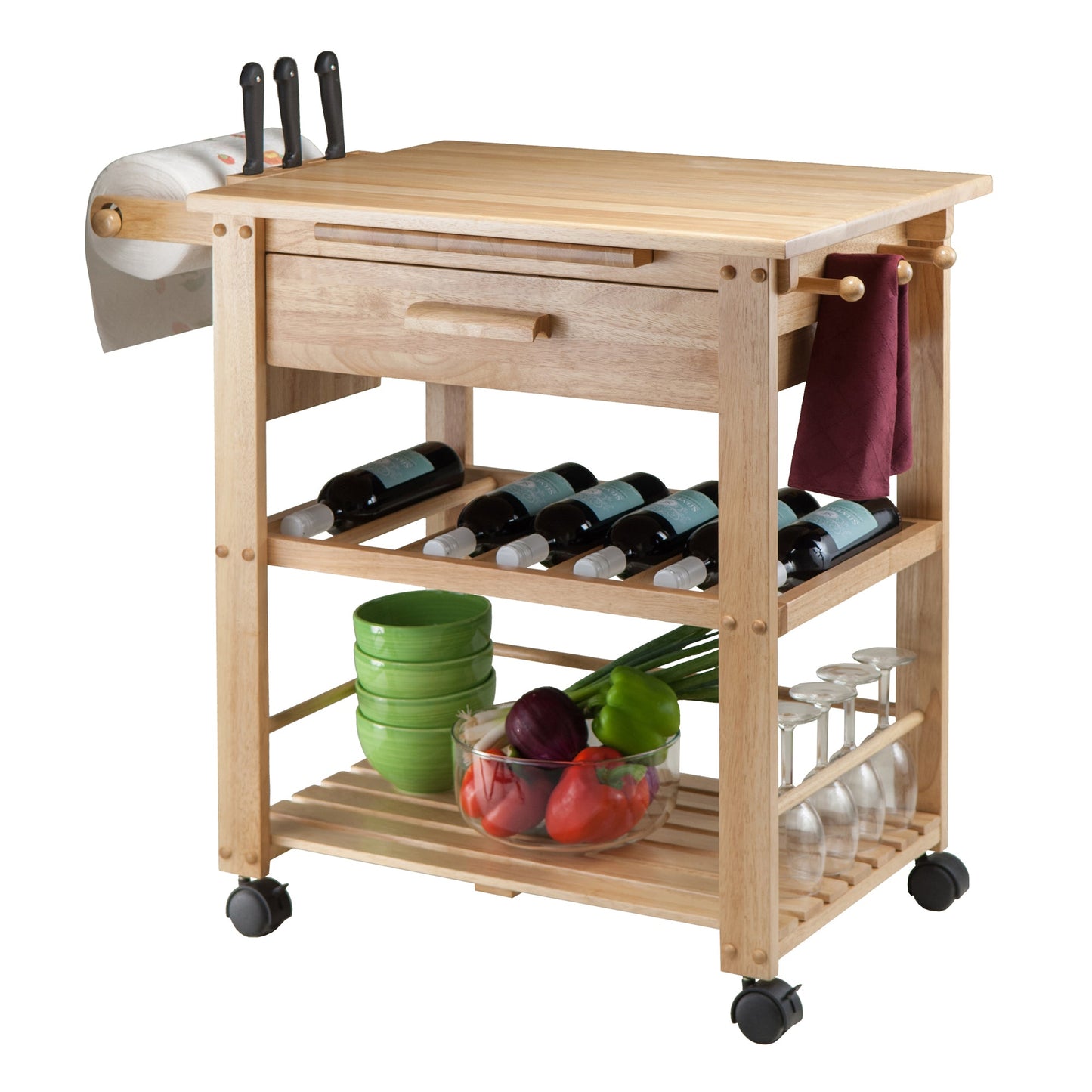 Winesome Wood Finland Utility Kitchen Cart, Natural - The Bar Design